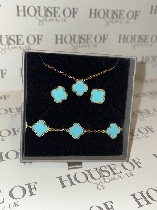 Blue & gold 3 piece clover set